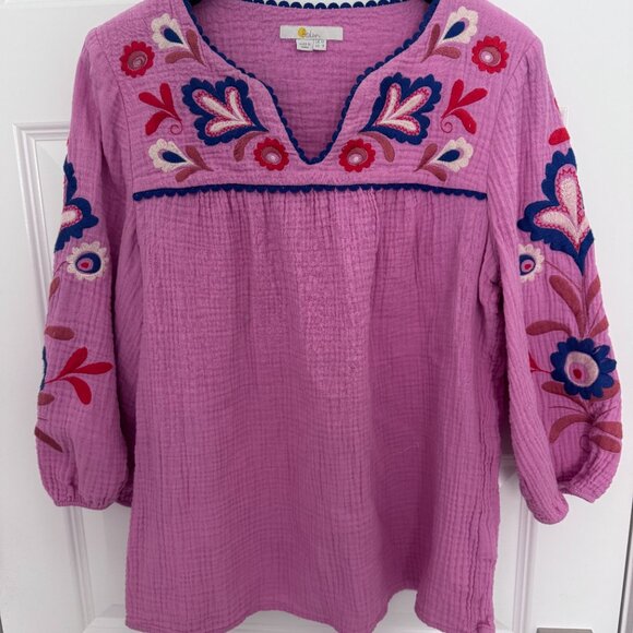 Boden Abigail Floral Embroidered Top in Pink Size 8 (US) - Picture 2 of 3